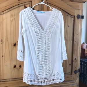 White Solitaire Swim Crochet cover up